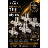 Iron Star 5 Adet Dişi Dişi Dişi T Fiş / 3'lü F Konnektör Dişi T Adaptör / F Konnektör T Çoklayıcı Dişi Dişi Dişi / Uydu Anten T Fiş Dişi 3 Yollu / F Tipi Dişi T Konnektör / Uydu Kablo T Adaptör F Dişi