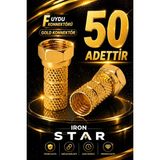Iron Star 50 Adet Gold F Uydu Konnektörü / Rg6 F Konnektör / Çanak Anten Bağlantı / Rg6 Uydu Kablo Konnektörü / Koaksiyel Kablo Ucu / Uydu Anten Kablosu F /konnektör-Kornektör-Jak-Bağlantı Aparatı-Gold
