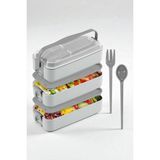 Ironika 1260 ml 3 Katlı Kapaklı Çatal Bıçaklı Beslenme Kutusu Lunch Box Beslenme Kabı - Gri - 1,2 lt