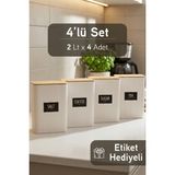 Ironika 4'lü Etiket Hediyeli Bambu Kapaklı Çay Kahve Şeker Tuz Saklama Kabı Erzak Gıda Bakliyat Saklama Kabı - Standart - Antrasit