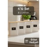 İronika 4'lü Etiket Hediyeli Bambu Kapaklı Çay Kahve Şeker Tuz Saklama Kabı Erzak Gıda Bakliyat Saklama Kabı