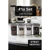 Ironika 4lü Etiket Hediyeli Silikon Kapaklı 1300 ml Çay Kahve Şeker Tuz Saklama Kabı Erzak Gıda Saklama Kabı - Standart - Antrasit