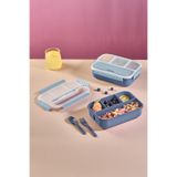 İronika Kaşık Çatallı Lunch Box Sızdırmaz Contalı Kapaklı 4 Bölmeli Beslenme Kabı - Mavi
