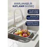 Ironika Lüx Silikon Akordiyon 5,5 L Katlanır Süzgeç Evye Ayarlı Mutfak Süzgeci Antrasit