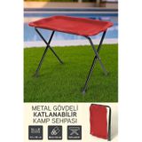 İronika Metal Gövdeli Portatif Katlanabilir Kamp Piknik Balkon Sehpası Masası Kırmızı Kırmızı