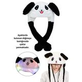 ironishop Panda Tasarımlı Kulakları Hareket Eden Tavşan Kulaklı Işıklı Peluş Şapka Oyun Arkadaşı