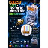 IRONSTAR 100 adet EZ RJ45 jak Cat6 / EZ RJ45 Jack Cat5e Cat6 / Delikli RJ45 Konnektör / RJ45 Pass Through Jack Cat6 / 8P8C EZ RJ45 Konnektör / EZ RJ45 Fişi / kornektör-kablo ucu-bağlantı aparatı-inernet-modem