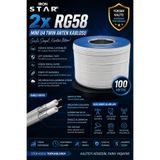 IRONSTAR 2x RG58 Twin Anten Kablosu 100 Metre / Mini U4 Twin Anten Kablosu / RG58 Twin Koaksiyel Kablo / Çiftli RG58 Anten Kablosu / Uydu Anten Kablosu 2xRG58 / CCTV ve RF Sistemleri İçin RG58 Kablo /