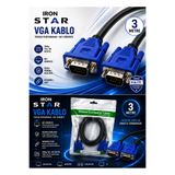 IRONSTAR VGA KABLO 3 METRE / VGA Monitör Kablosu / VGA Erkek Erkek Kablo / 15 Pin VGA Kablo / Bilgisayar Monitör VGA Kablosu / VGA Görüntü Aktarma Kablosu / Projeksiyon VGA Kablosu