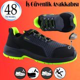 Iş Ayakkabısı Çelik Demir Burunlu 48 Numara Nubuk Bağcıklı Sportif Güvenlik Inşaatçı Ayakkabı - Yeşil - Siyah