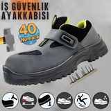 Iş Ayakkabısı Cırtlı Çelik Demir Burunlu 40 Numara Çelik Ara Tabanlı Süet Güvenlik Inşaatçı Ayakkabı - Gri - Siyah
