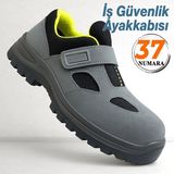 Iş Ayakkabısı S1 Cırtlı 37 Numara Çelik Burunlu Süet Inşaat Güvenlik Ayakkabısı Kaymaz Tabanlı - Gri - Siyah
