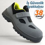 Iş Ayakkabısı S1 Cırtlı 38 Numara Çelik Burunlu Süet Inşaat Güvenlik Ayakkabısı Kaymaz Tabanlı - Gri - Siyah