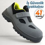 Iş Ayakkabısı S1 Cırtlı 41 Numara Çelik Burunlu Süet Inşaat Güvenlik Ayakkabısı Kaymaz Tabanlı - Gri - Siyah