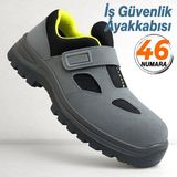 Iş Ayakkabısı S1 Cırtlı 46 Numara Çelik Burunlu Süet Inşaat Güvenlik Ayakkabısı Kaymaz Tabanlı - Gri - Siyah