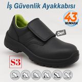Iş Ayakkabısı S3 Cırtlı 43 Numara Deri Çelik Burunlu Kaymaz Tabanlı Güvenlik Kaynak Ayakkabıları - Gri - Siyah