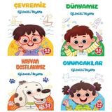 İş Bankası Kültür Yayınları Eğlenceli Boyama / Dünyamız - Çevremiz - Oyuncaklar - Hayvan Dostlarımız - 4 Kitap Set