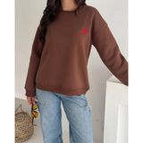 İs Berceste Kadın Bisiklet Yaka Kalp Nakışlı 3 Iplik Şardonlu Sweatshirt - M - Kahverengi