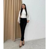 İs Berceste Siyah Kemerli Dabıl Kumaş Havuç Pantalon - 46