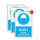 Iş Güvenliği 3 Adet Levhası Baret Giymek Zorunludur Uyarı - İşaret Levhası( Bant Hediye)