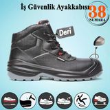 İş Güvenliği Ayakkabısı Hakiki Deri 38 Numara Kompozit Burunlu Bağcıklı İnşaatçı Ayakkabı Çizme