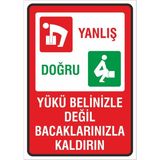 Iş Güvenliği Uyarı Levhası 24X34 Cm. (Yükü Belinizle Değil Bacaklarınızla Kaldırın) (İG034)