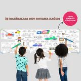 İş Makinaları Temalı Dev Boyama Kağıdı 2,5 Metre Rulo Boyama Kağıdı Çocuk Anaokulu ve Kreşler için Aktivite Çocuk Eğitici Boyama - beyaz - 62x250