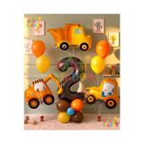 İş Makineleri İnşaat Balon Set 1 Yaş - 14 Parça Büyük Boy Doğum Günü Seti Kepçe Dozer Kamyon Folyo Balon ve Siyah Rakam Konsept Parti Süsleme Seti