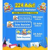 Iş Makineleri Temalı Okul Kreş Kişiye Özel Isim Etiket Seti - Model 258