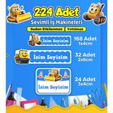 Iş Makineleri Temalı Okul Kreş Kişiye Özel Isim Etiket Seti - Model 558