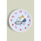 İş Makinesi/Kepçe Arabası Tasarımlı Çocuk Odası Duvar Saati - 25cm - Önü Camlı Beyaz Kasa, JH0909S25BKP