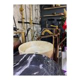 İSAOĞLU YAPI Bakır Çanak Lavabo Bataryası, Bronz Lavabo Musluğu, Kare Slim Tasarım, Rose Bakır