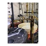 İsaoğlu Yapı Gold Çanak Lavabo Bataryası Altın Çanak Musluğu Kare Slim Tasarım Çanak Bataryası Parlak Gold