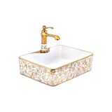 İSAOĞLU YAPI Gold Çanak Lavabo Kare Tasarım Gold Beyaz İşlemeli Seramik 48X37 Armatür Hariçtir
