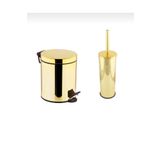 İSAOĞLU YAPI Gold Çöp Kovası Gold Fırça Set Banyo Aksesuar Gold Pedallı Kova Premium