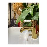 İSAOĞLU YAPI Gold Lavabo Bataryası Altın Lavabo Musluğu Porsalen Kulp Country Tasarım Gold Batarya