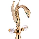 İsaoğlu Yapı Gold Lavabo Bataryası Özel Tasarım Vintage Taşlı Lavabo Musluğu Gold Altın