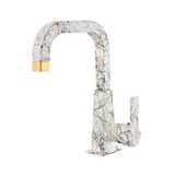 İsaoğlu Yapı Granit Lavabo Bataryası Beyaz Gold Desenli Özel Tasarım Mimoza Armatür Lavabo Musluk Altın