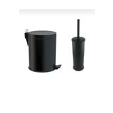 İSAOĞLU YAPI Siyah Banyo Çöp Kovası Siyah Banyo Fırçası Metal Set Premium Siyah Kova Fırça