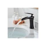 İSAOĞLU YAPI Siyah Lavabo Bataryası, Şelale Doğal Akışlı, Mat Siyah, 18cm Yükseklik