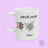 Işaretli Yerden Itiniz – Komik Kedi Tasarımlı Yazılı Kupa – Kediseverlere Hediye - Beyaz - 325 ml
