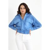 Isawella Beli Lastikli Çıtçıtlı Bergamo Gömlek Ceket - Mavi - XL