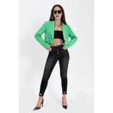 Isawella Çift Peto Cepli Kısa Crop Blazer Ceket - Yeşil
