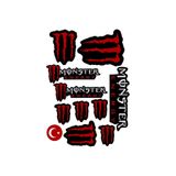 İŞCAN MOTOR MONSTER EKİPMAN KASK MOTORSİKLET GRENAJ OTO BİSİKLET STİCKER SETİ KIRMIZI