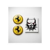 İŞCAN MOTOR Silikonlu Ferrari Logo Sarı (5X5 CM) İkili Damla Etiket Sticker + Pitbul Sticker Hediyeli