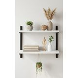 İsda Home Isda Home Metal Profilli 2'li Duvar Rafı - Modern Dekoratif Kitaplık ve Mutfak Rafı - 55 Cm. - Ahşap - Beyaz