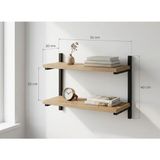 İsda Home Isda Home Metal Profilli 2'li Duvar Rafı - Modern Dekoratif Kitaplık ve Mutfak Rafı - 55 Cm. - Ahşap - Kahverengi