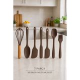 iselahome Arel Silikon Mutfak Seti 6 Parça Isıya Dayanıklı Spatula Kaşık Fırça Seti+Çırpıcı Hediyeli-Kahve - Kahverengi