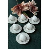 iselahome Linda Kabartma Desen Altın Yaldızlı Porselen Kahve Fincan Takımı 6 Kişilik - Beyaz - 90 ml