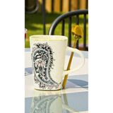 iselahome Meloria Seramik Kabartma Desenli Kaşıklı Kupa 280 ml - Pembe